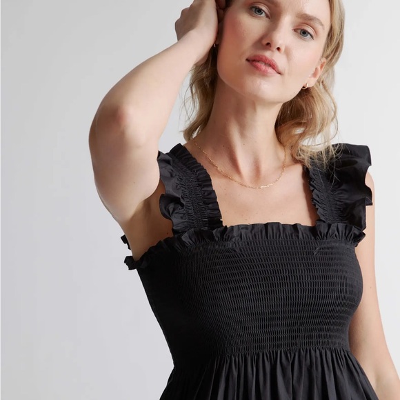 NWT Quince 100% Organic Cotton Poplin Smocked Midi Dress- Black Size L. - Picture 5 of 10